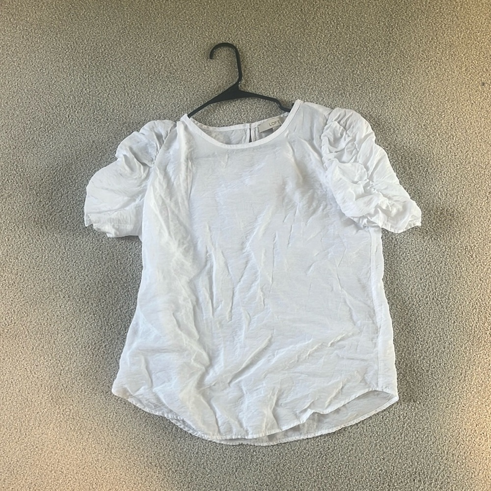 LOFT White Ruffle Sleeve Shirt, Size Small